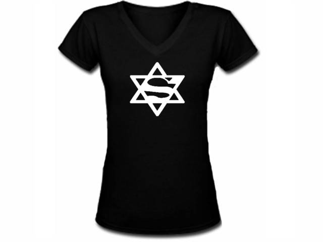Super Jew funny jewish women junior v neck black t-shirt